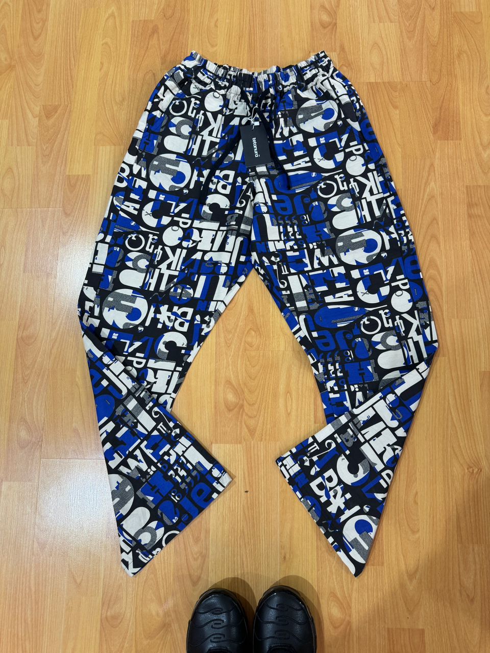Blue white grey letter print pants