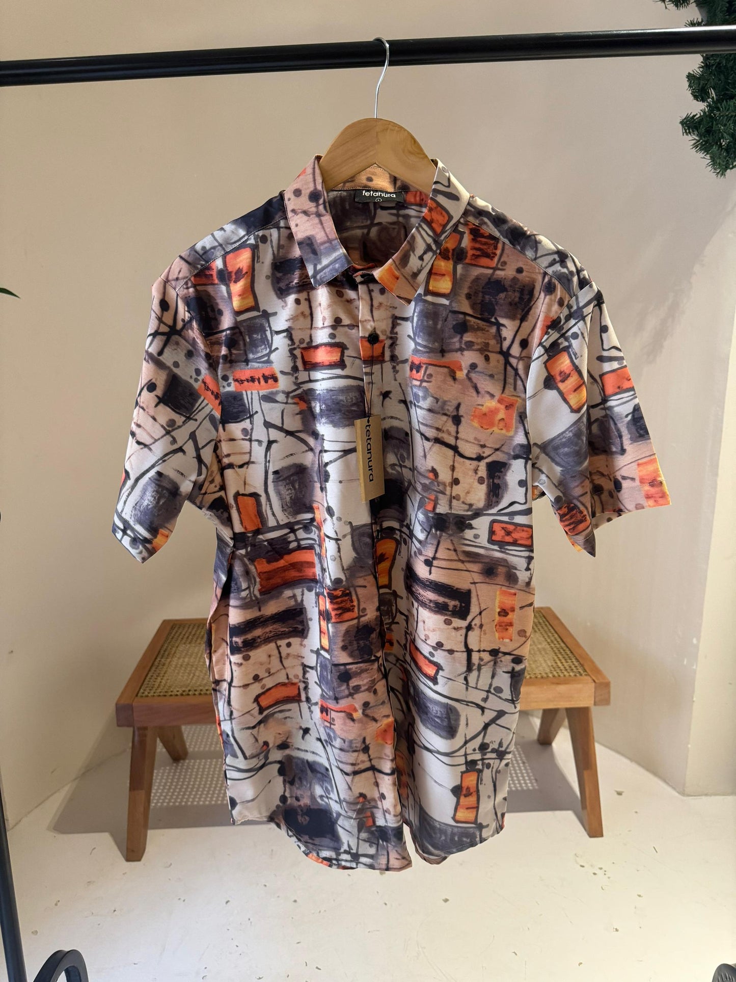 Orange grey abstract print shirt