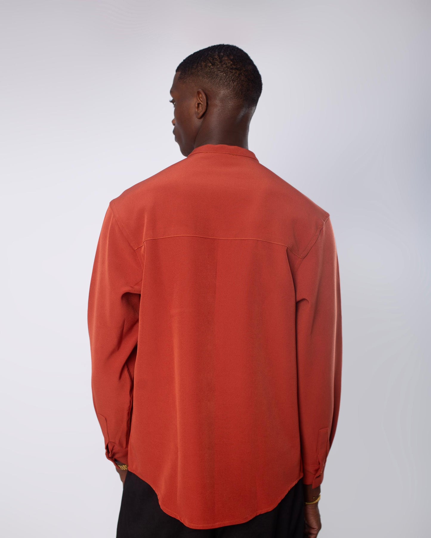 Orange band collar long sleeve shirt