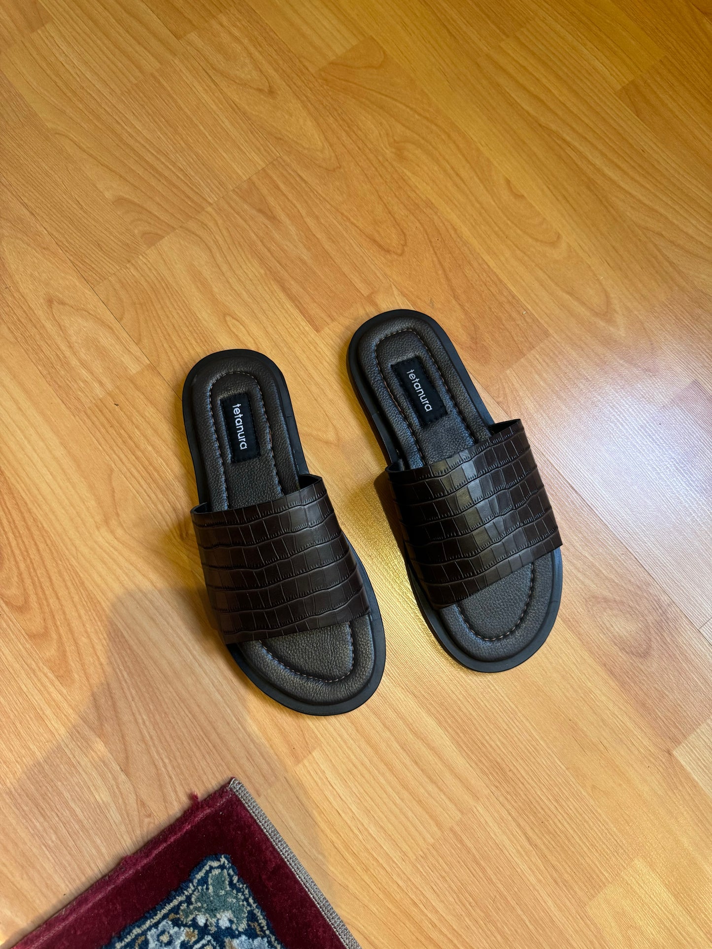 Slide in leather footwear