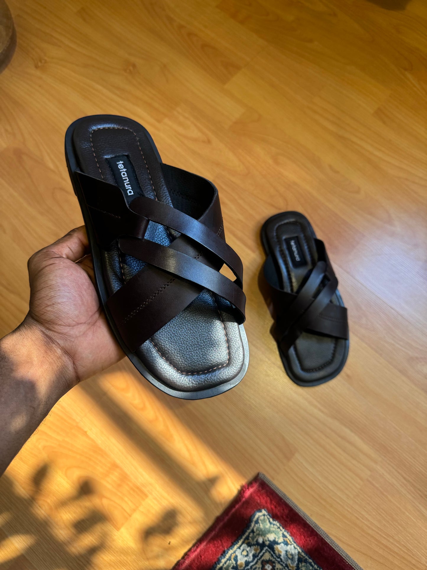 Coffee double strap leather footwear