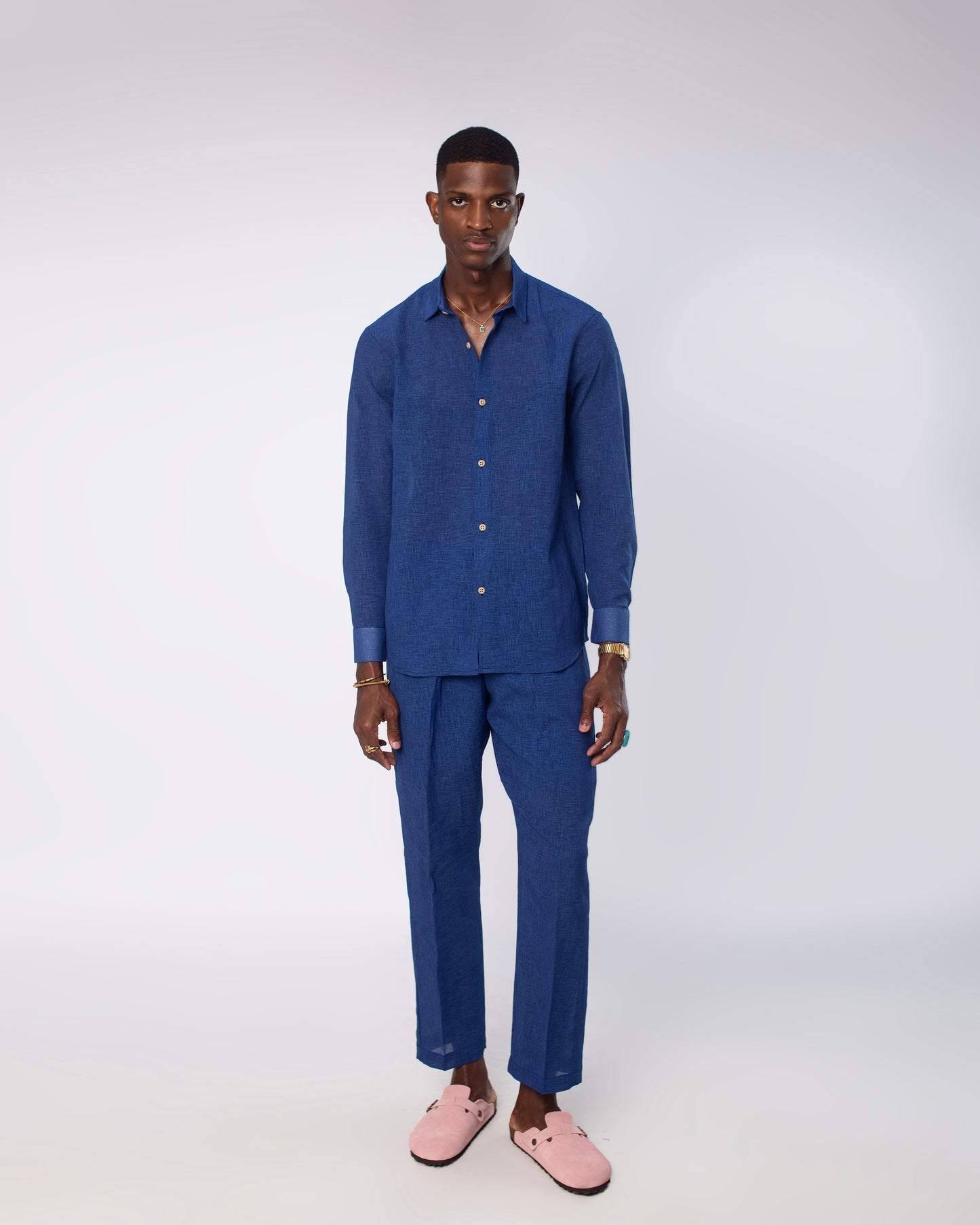 Blue Turkish long sleeve linen set