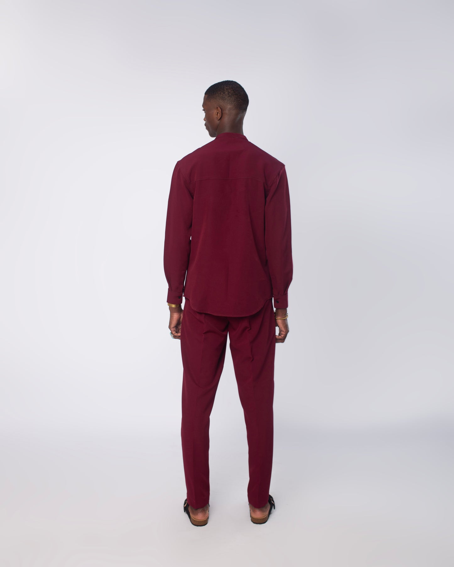 Wine invisible button long sleeve set