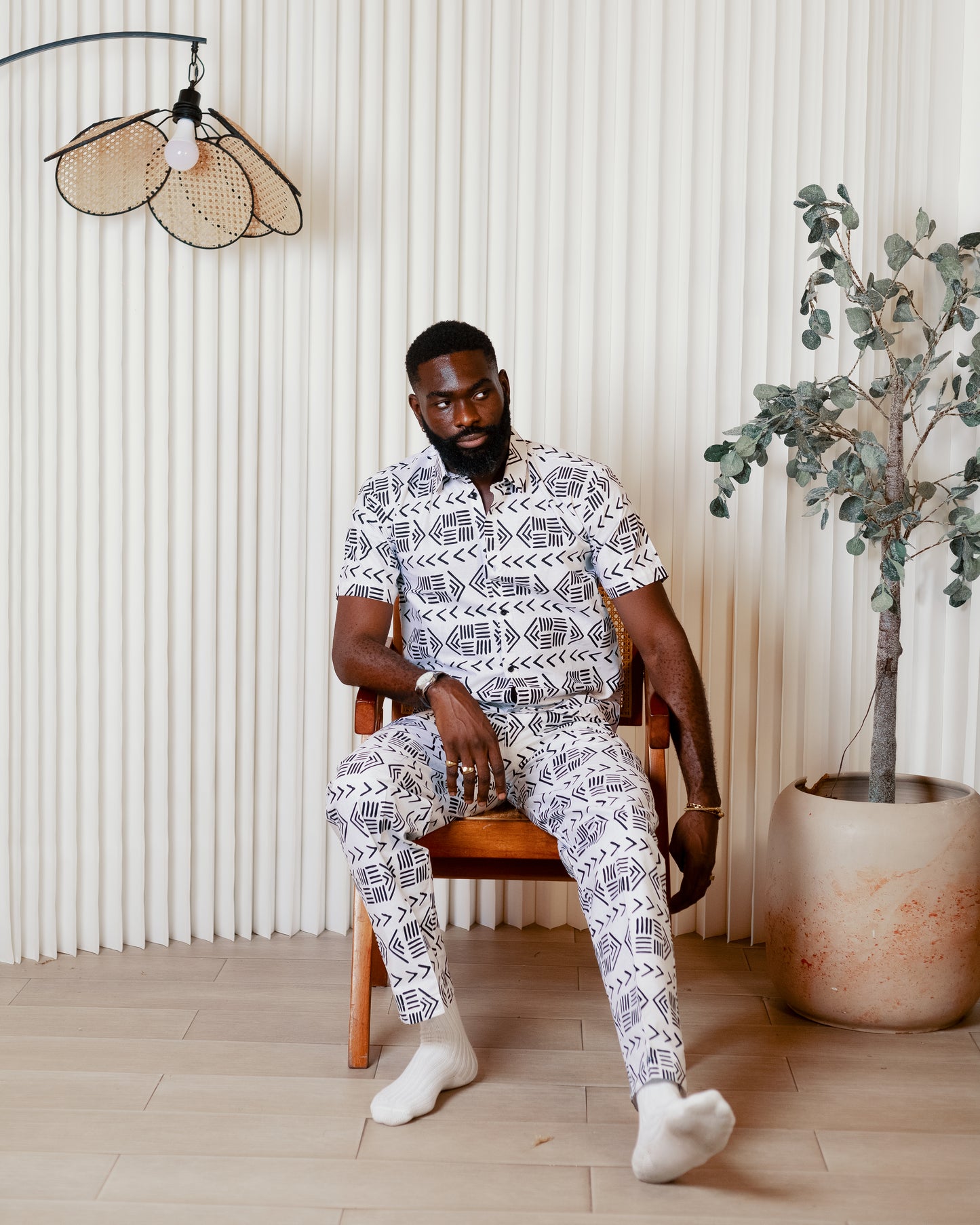 White black tribal wax print set