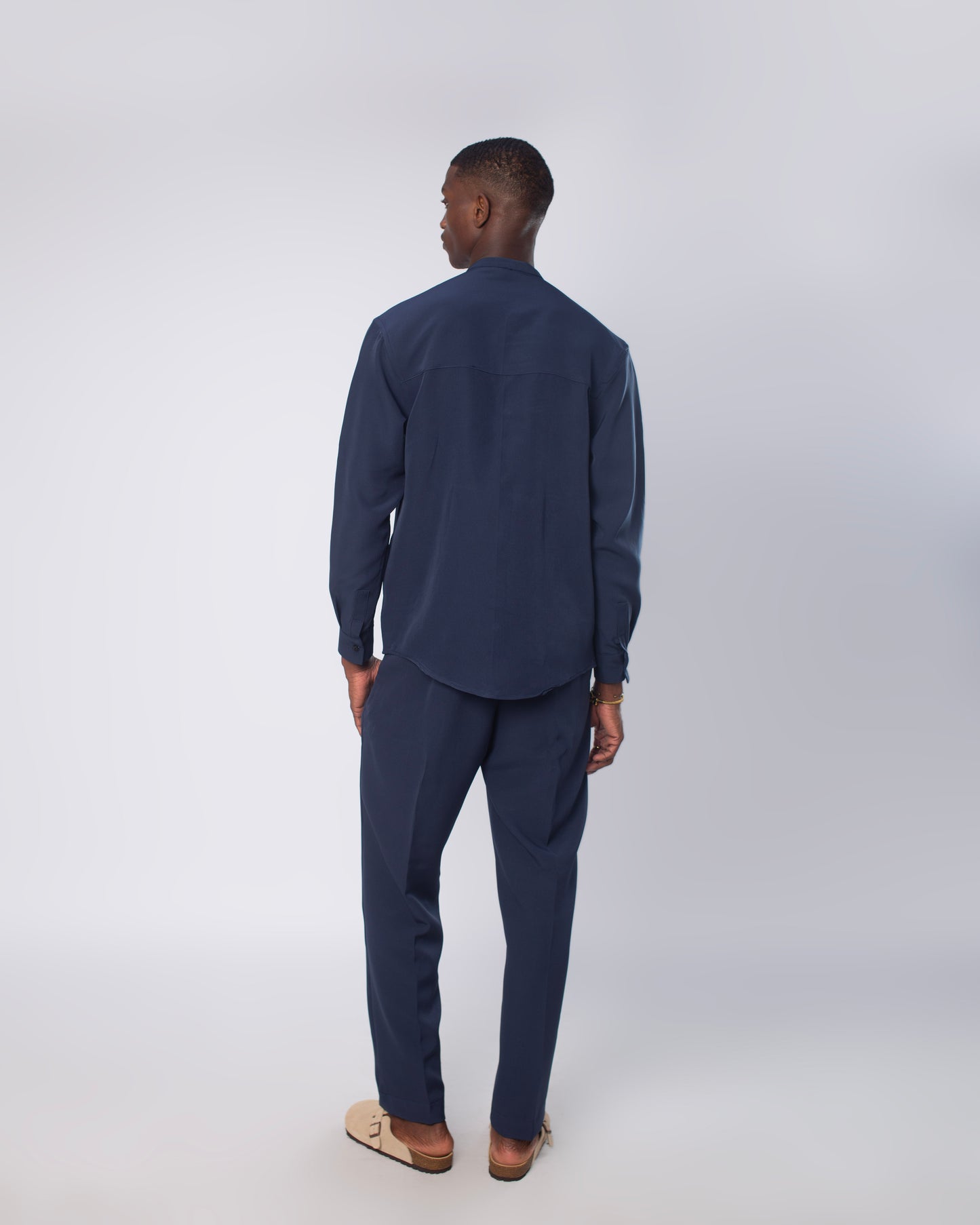 Navy blue band collar long sleeve set