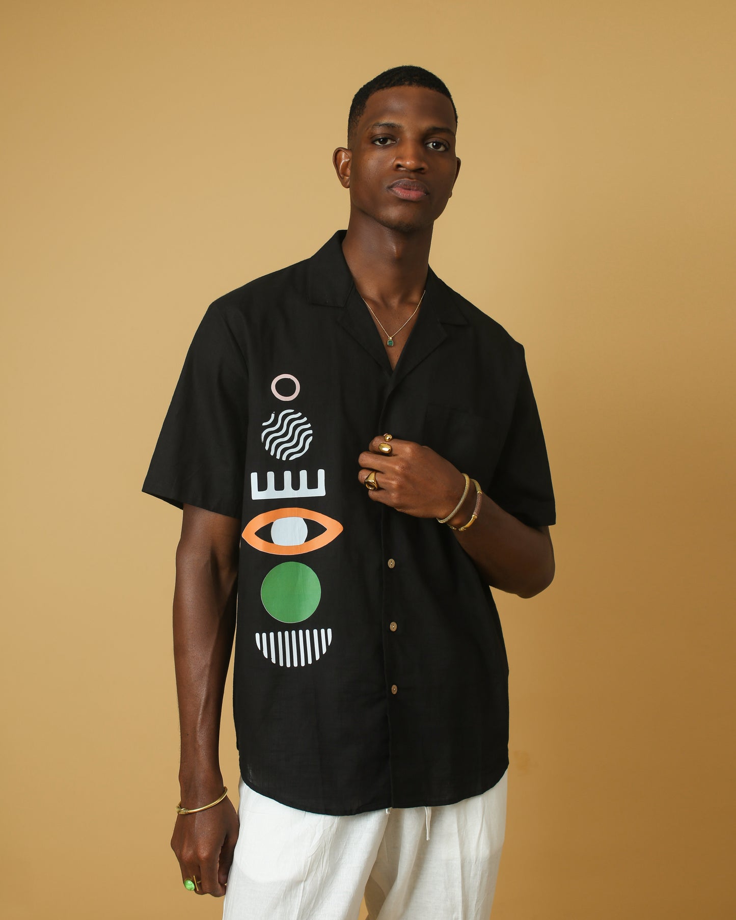 Black boho short sleeve shirt