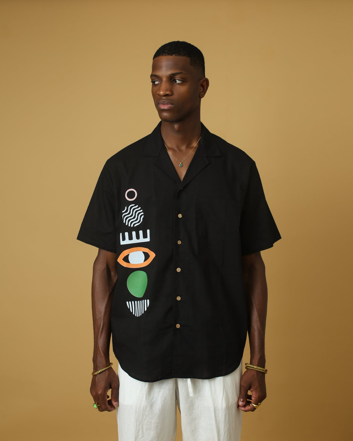 Black boho short sleeve shirt