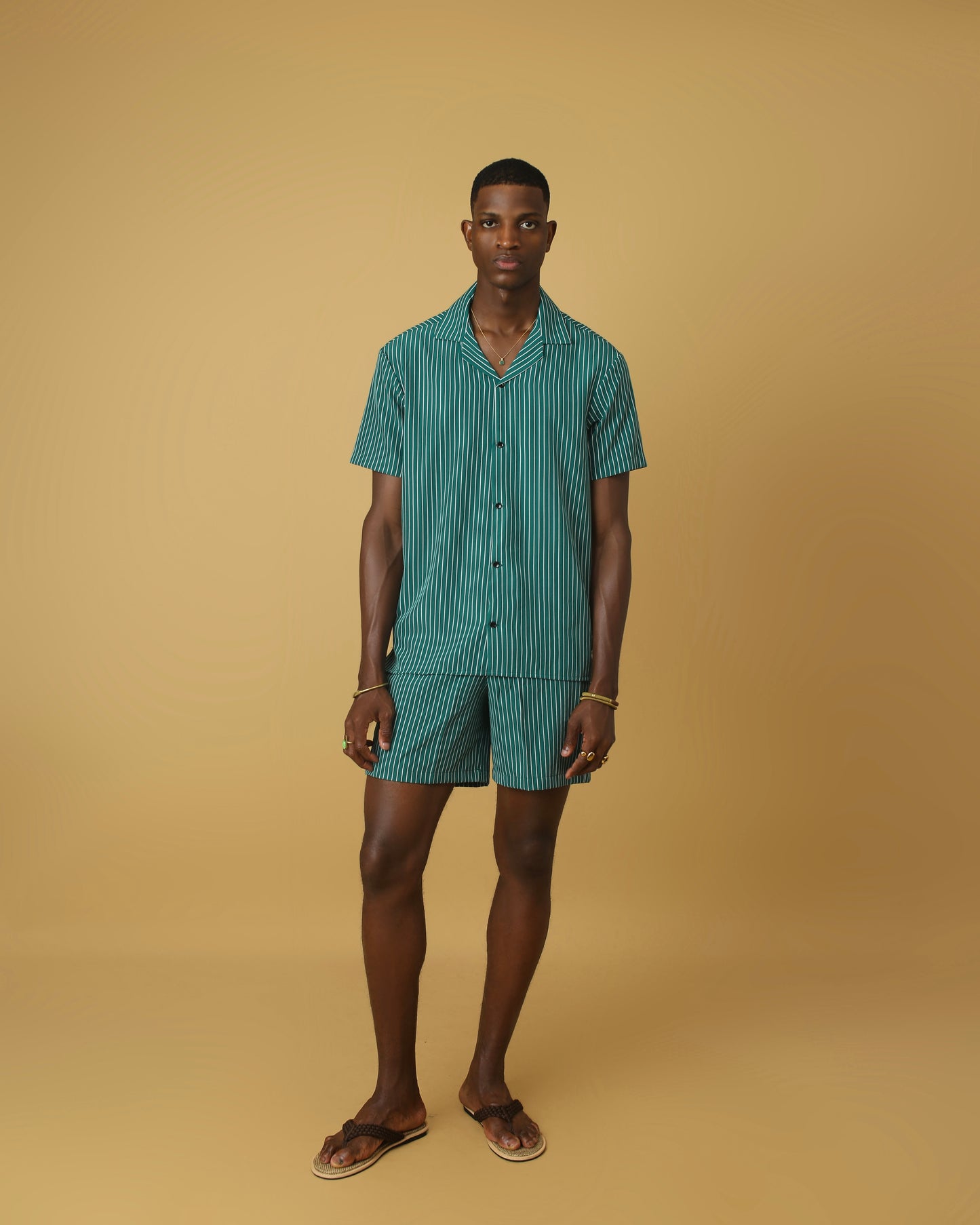 Green stripe short set