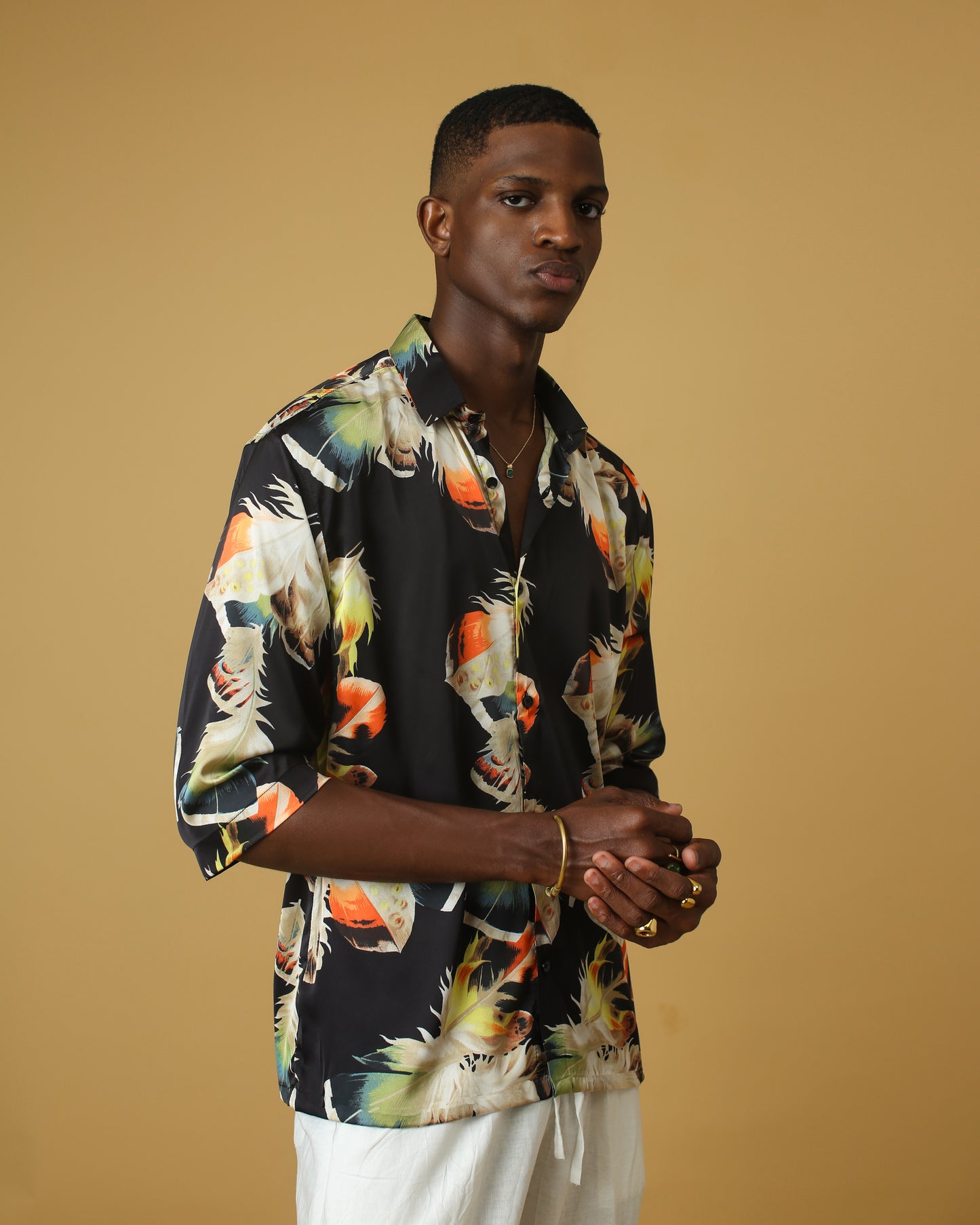 Black Eagle print silk shirt.