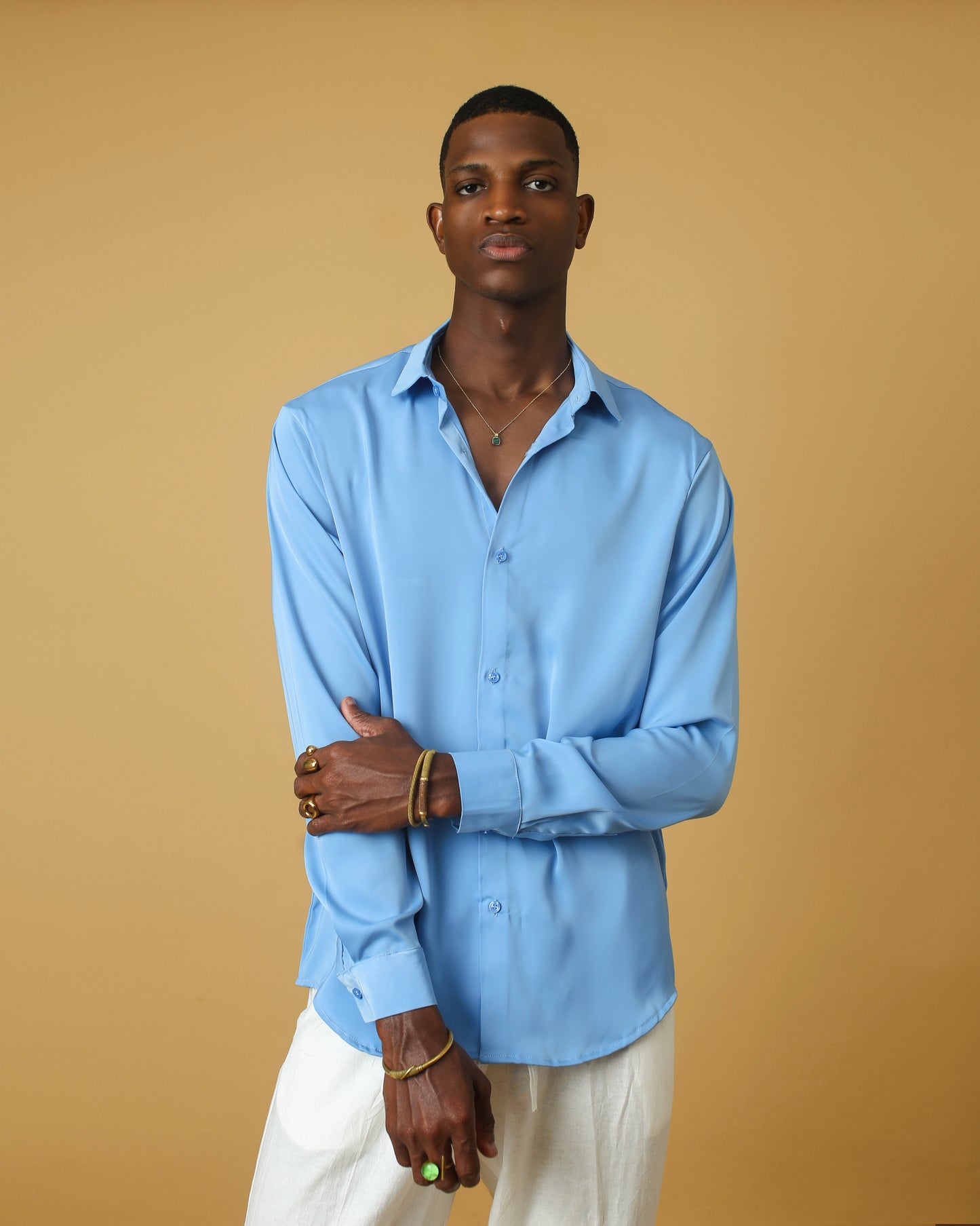 Plain baby blue silk shirt