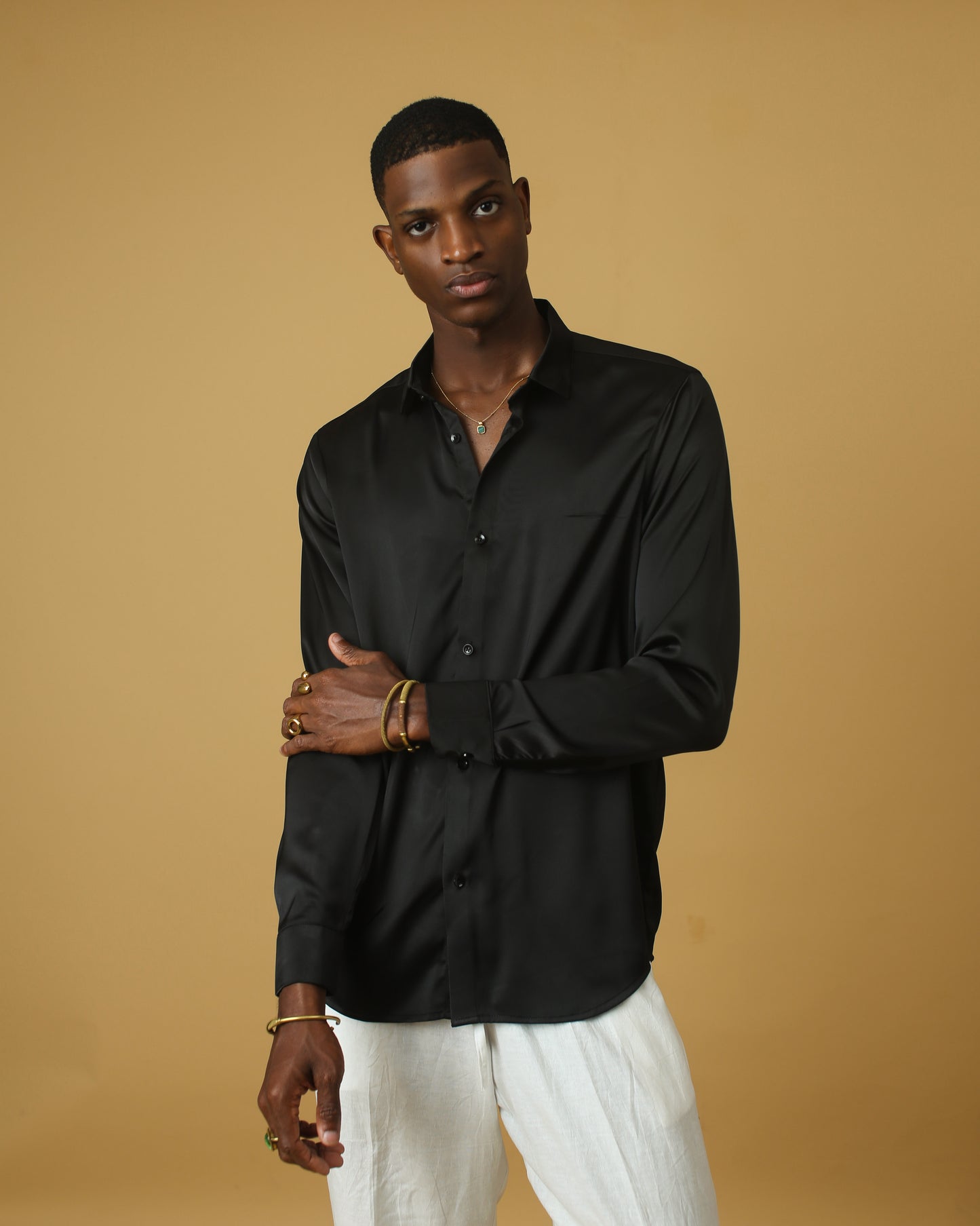 Plain black silk shirt