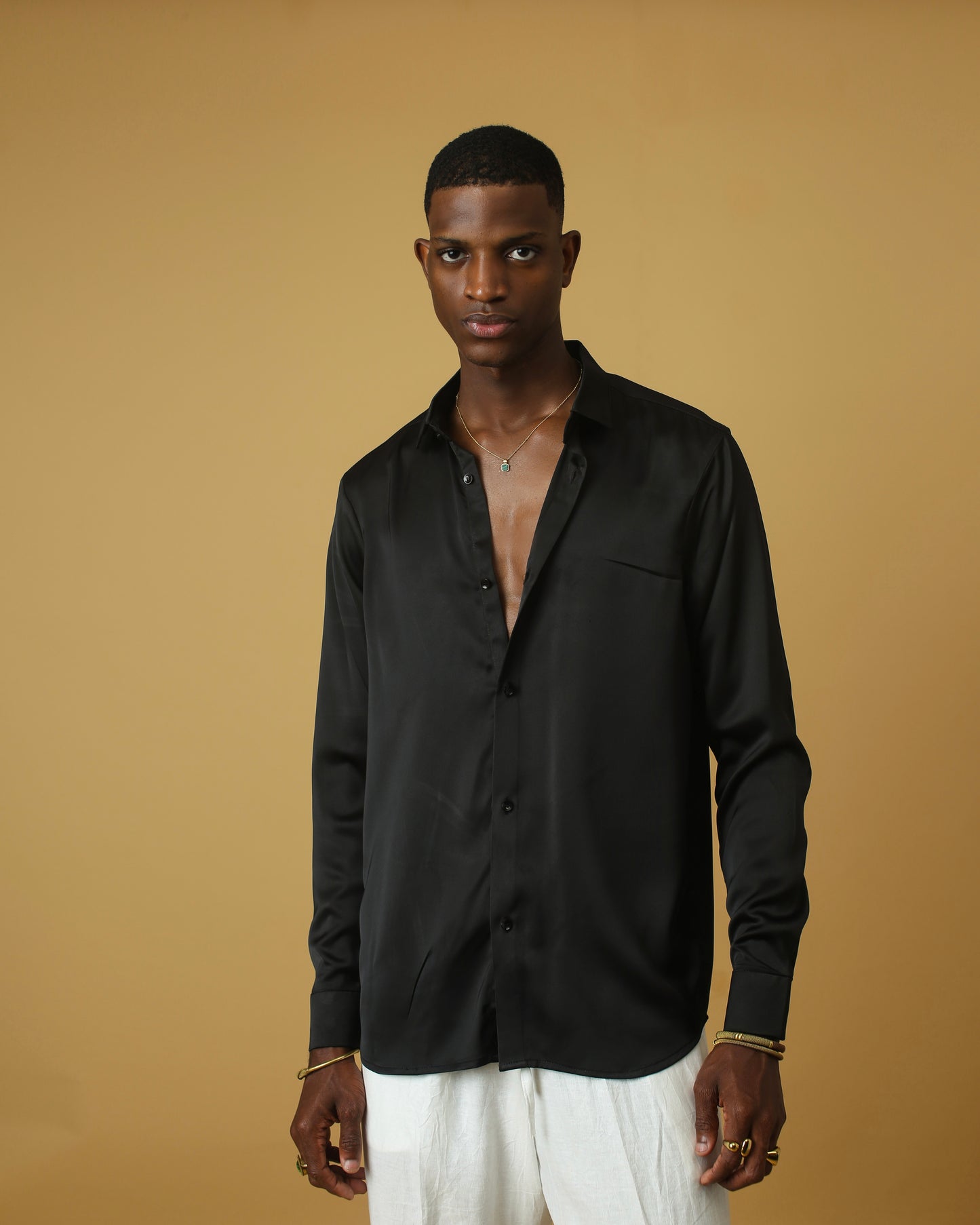 Plain black silk shirt