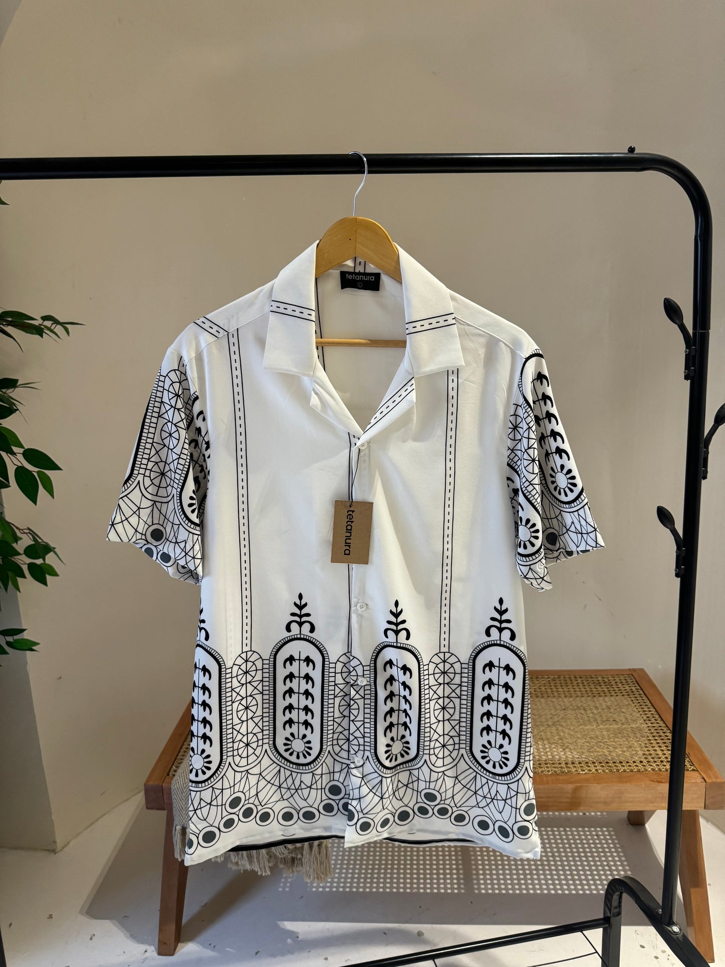 White black tribal print shirt