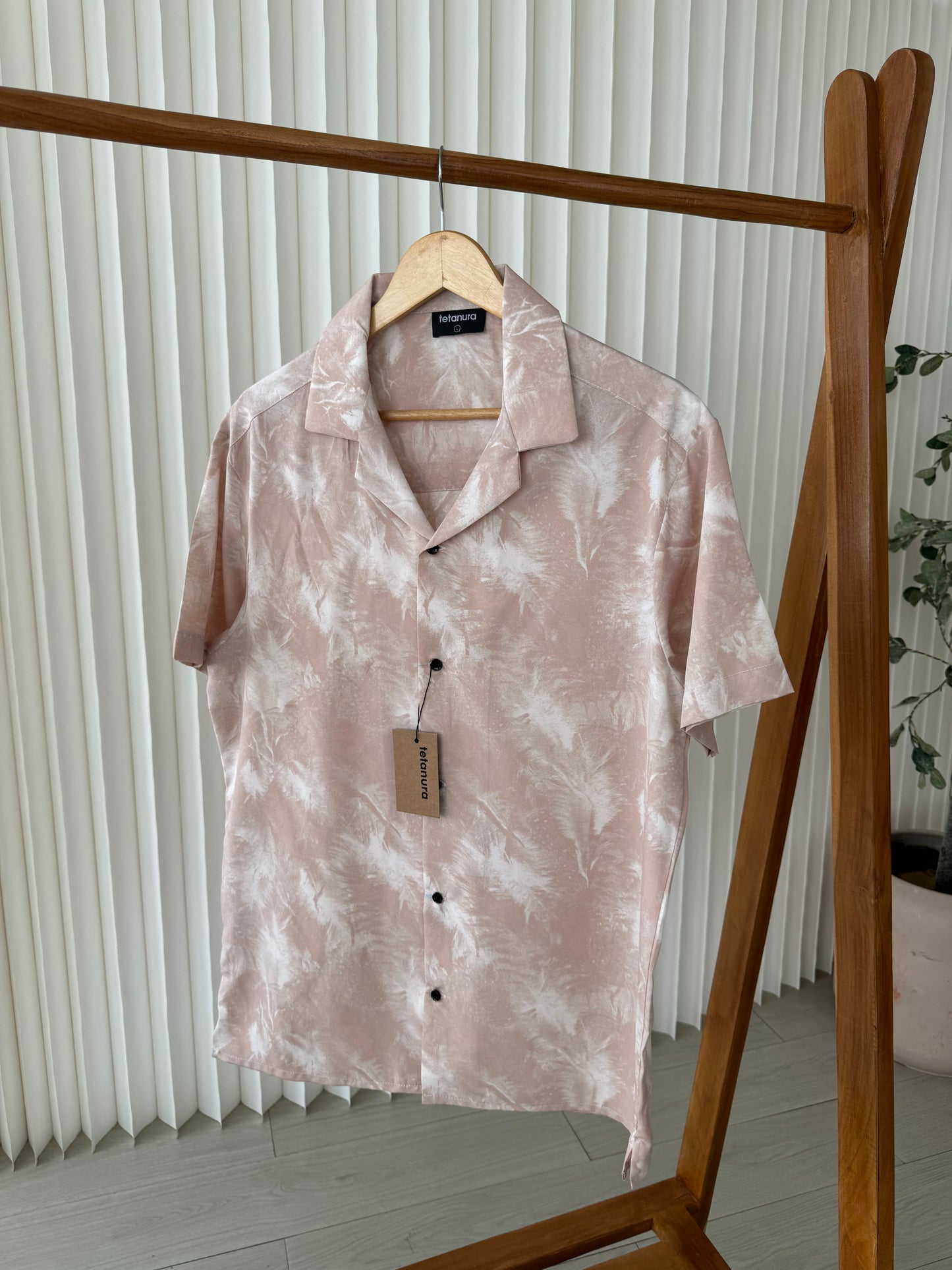 Light peach white floral print shirt