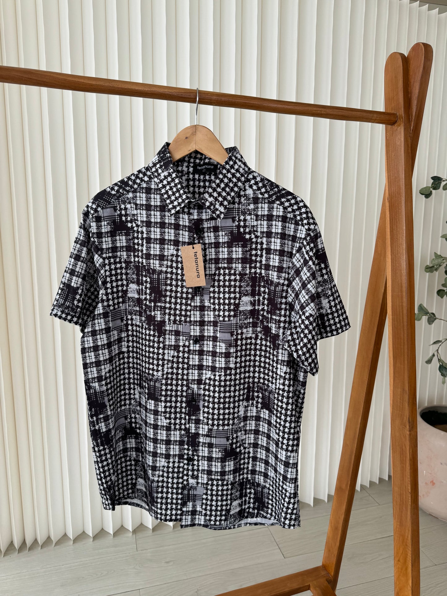 Black white mini box print shirt