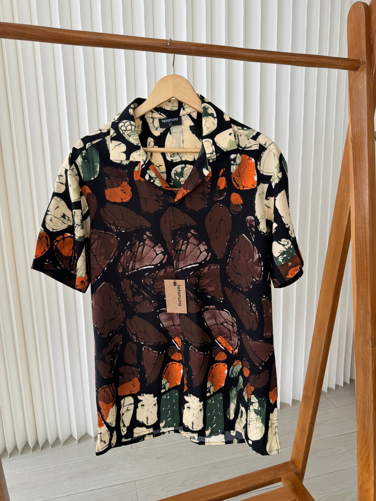 Brown cream orange green Ankara print shirt
