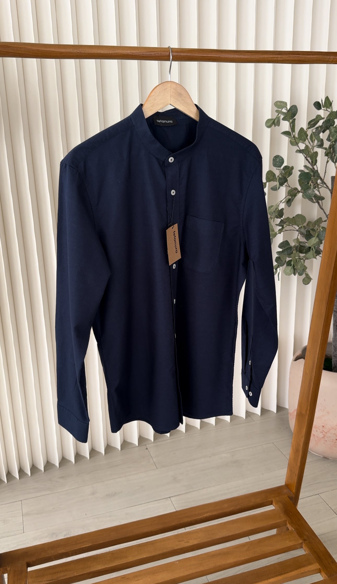 Cotton band collar shirt (4 COLORS)