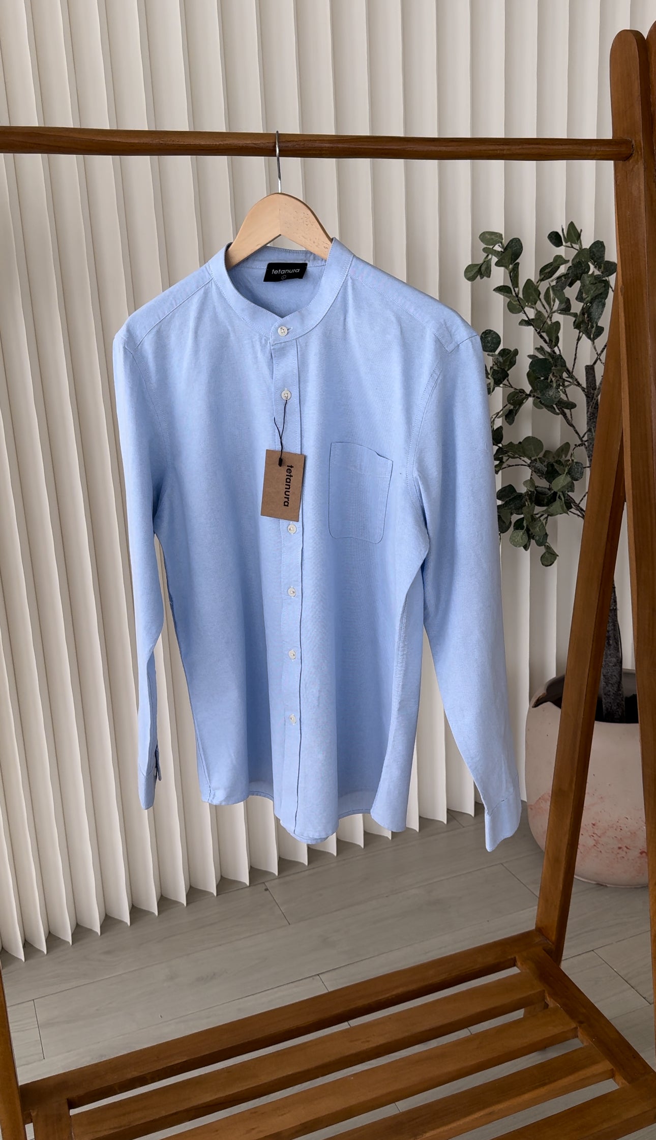 Cotton band collar shirt (4 COLORS)