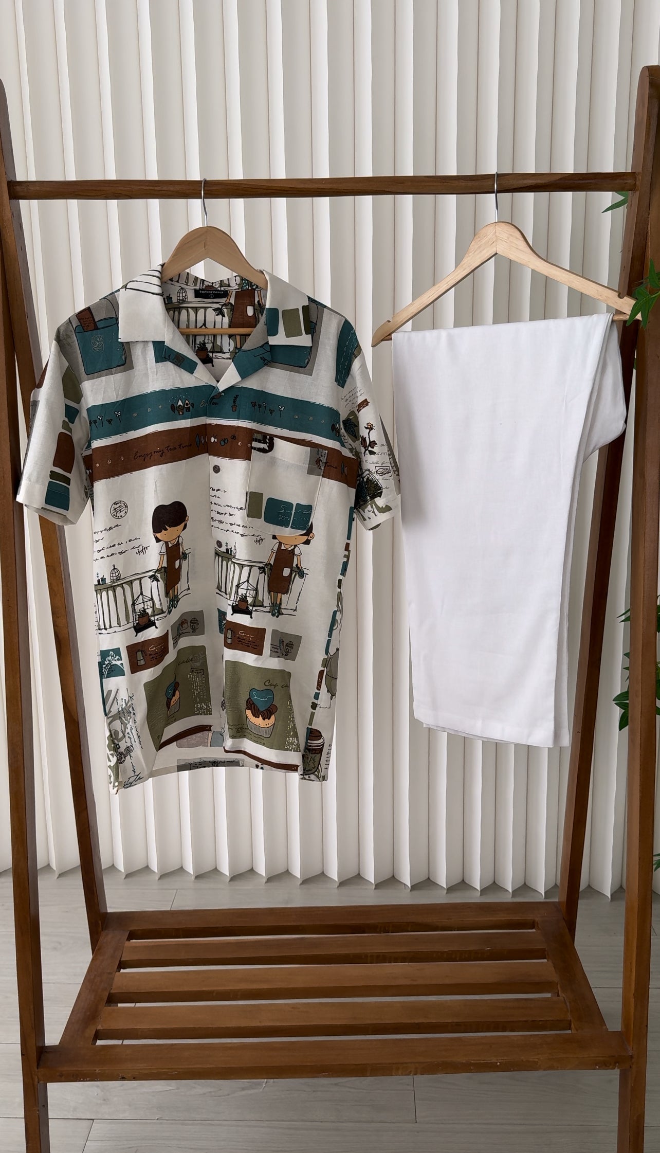 Long patterned linen sets x white pants (6 top designs)