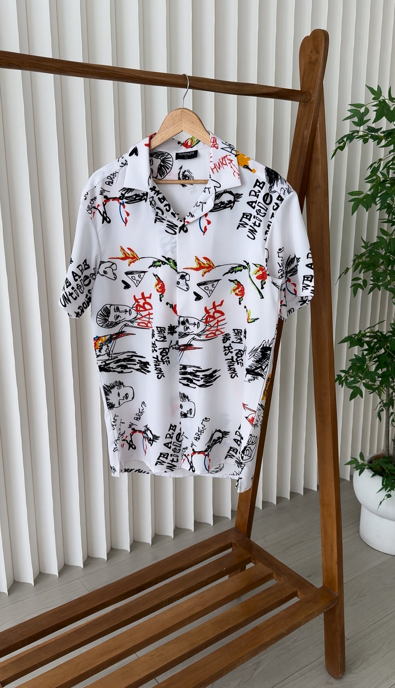 White black red cartoon design shirt