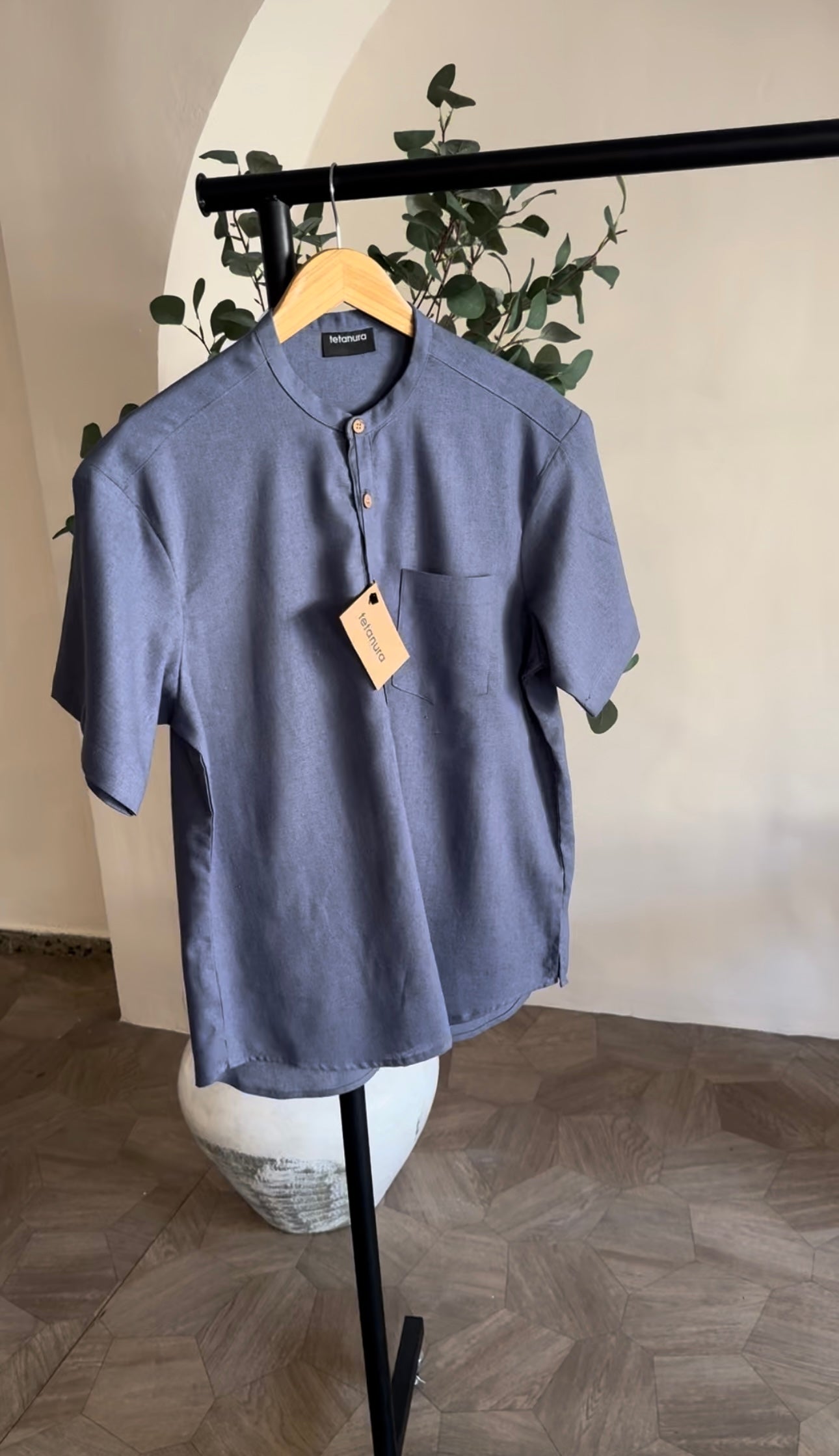 Half button shortsleeve linen shirt (6 COLORS)
