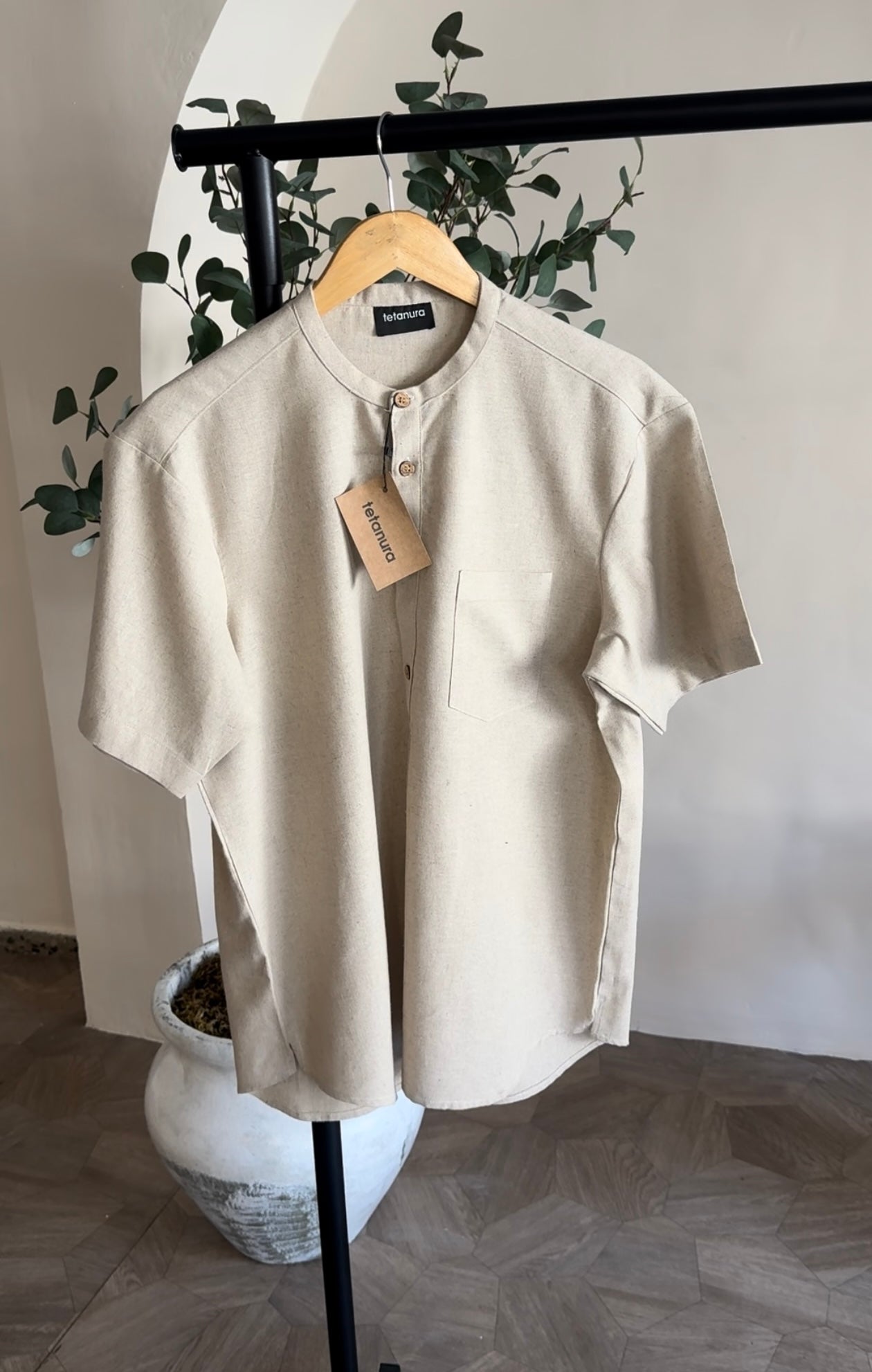 Half button shortsleeve linen shirt (6 COLORS)