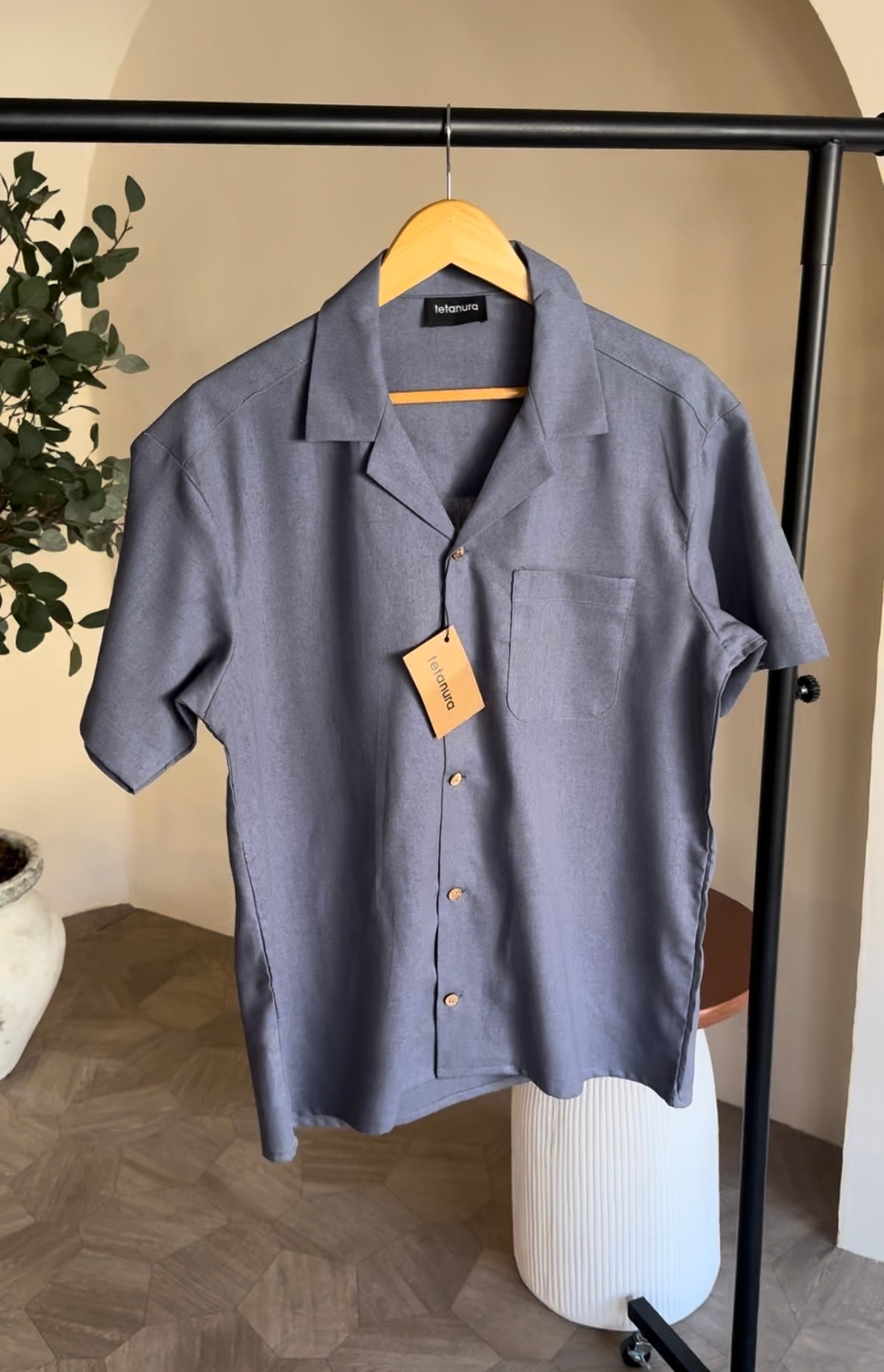 Flat collar shortsleeve linen shirt (7 COLORS)