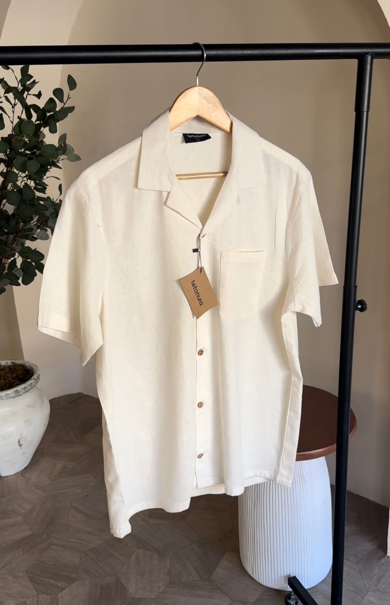 Flat collar shortsleeve linen shirt (7 COLORS)