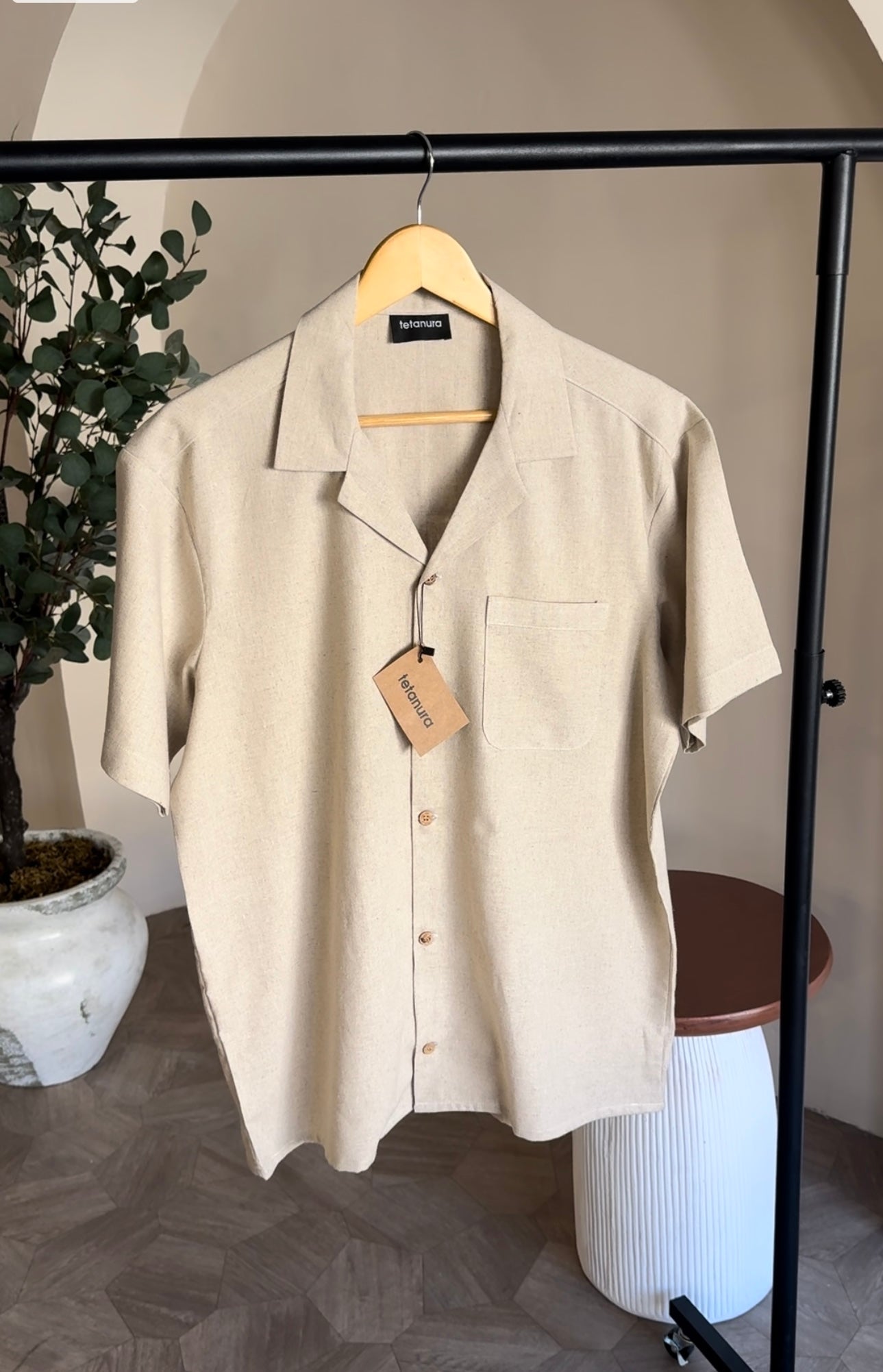 Flat collar shortsleeve linen shirt (7 COLORS)