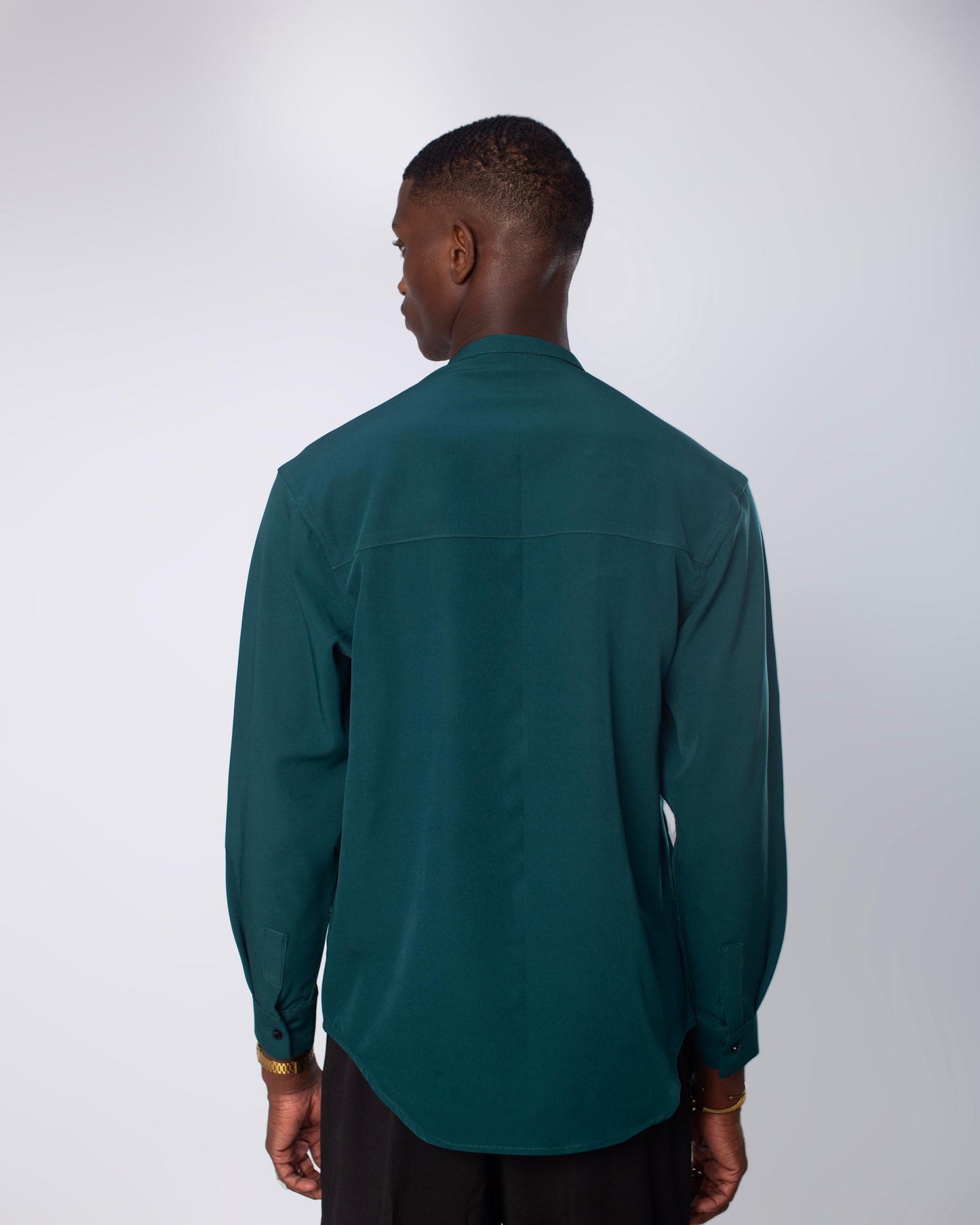 Emerald green band collar long sleeve shirt