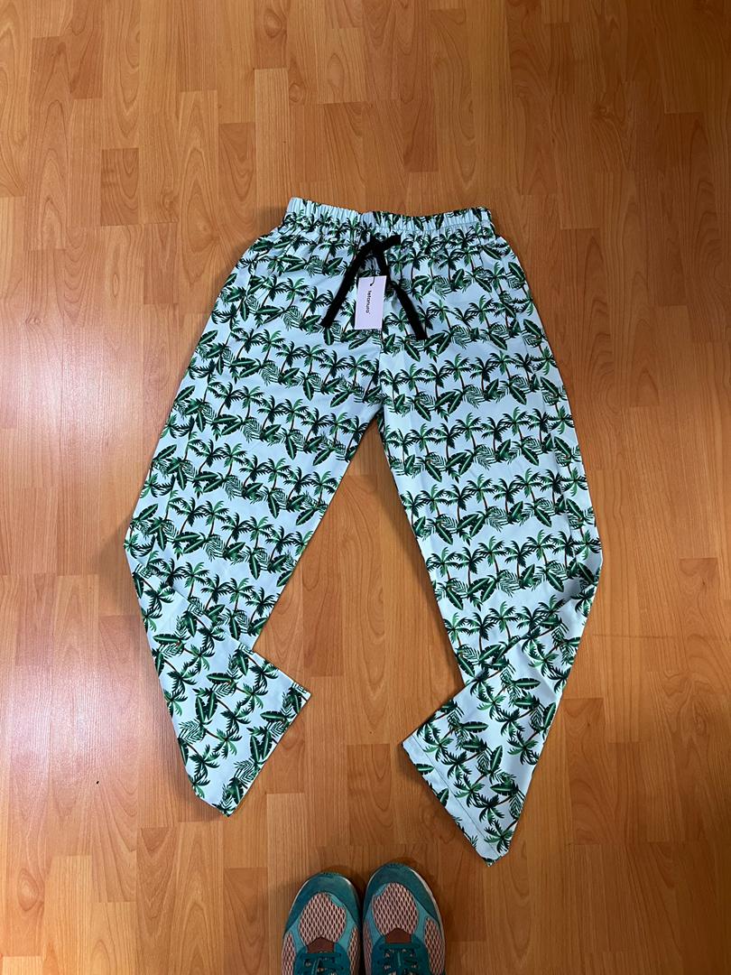 Turquoise palm print pants