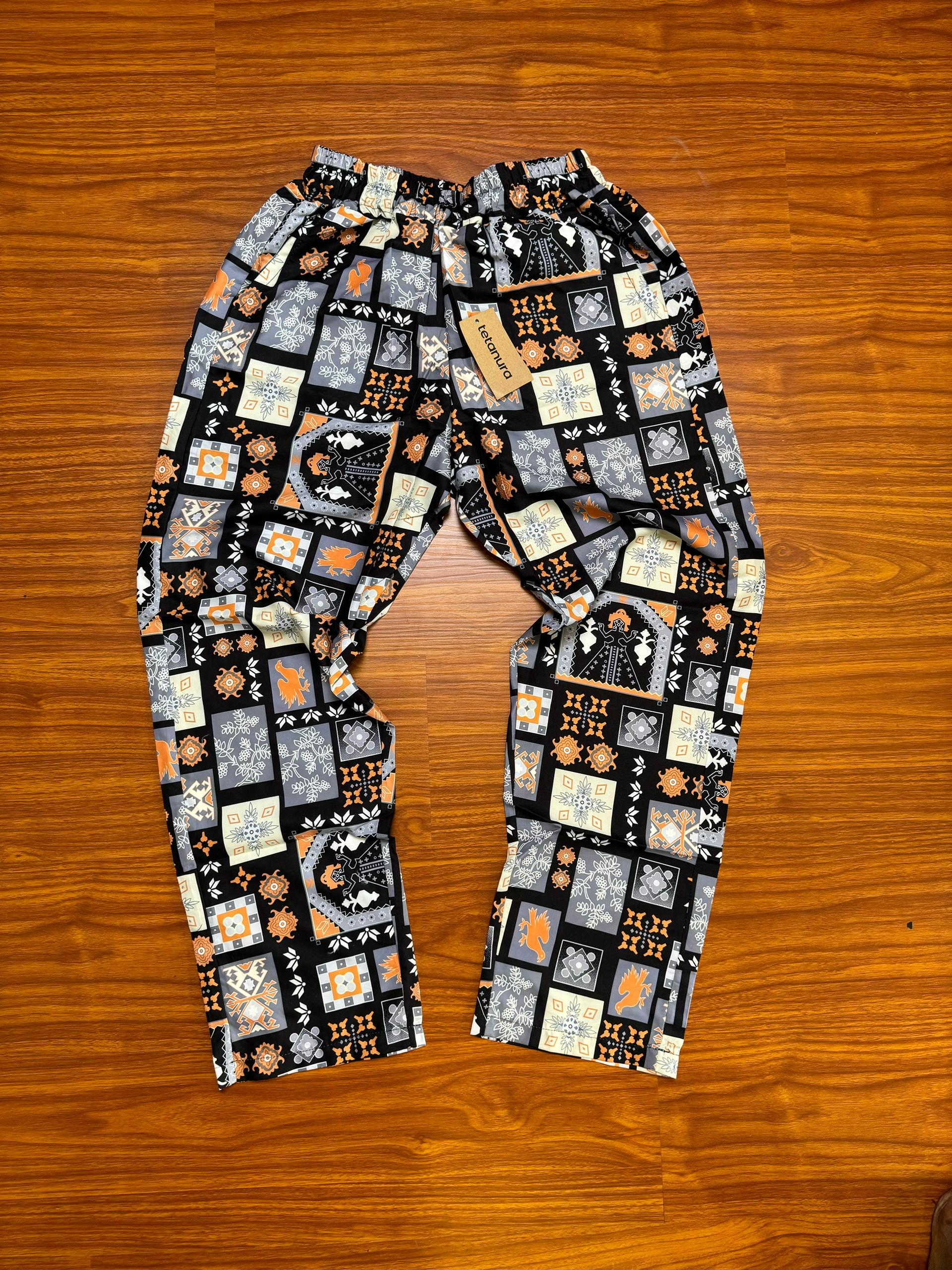 Blue black orange geometry  print pant