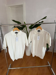 White brown plain zip up short sleeve knit shirt