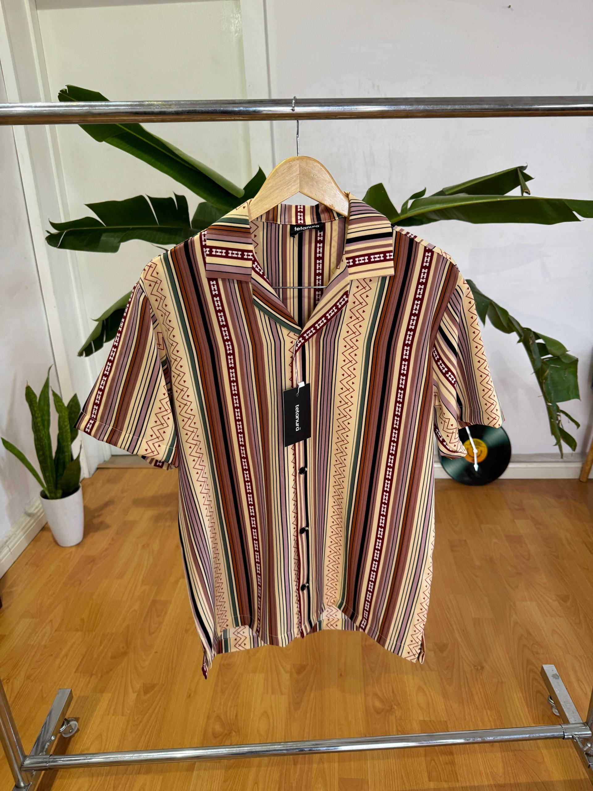Cream brown ethnic stripe print shirt