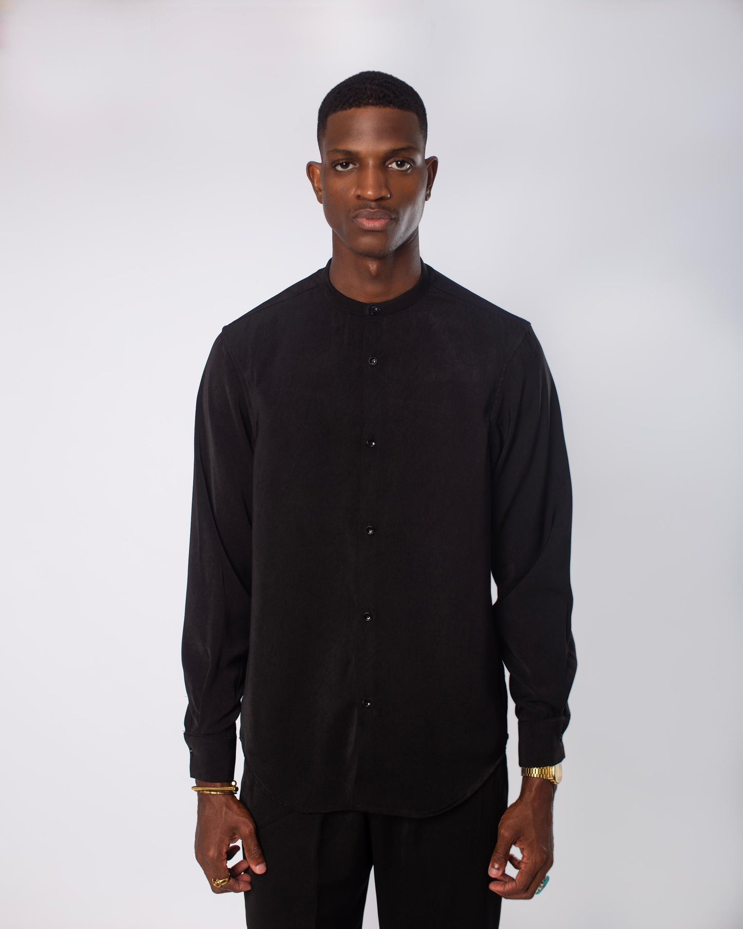 Black band collar long sleeve shirt