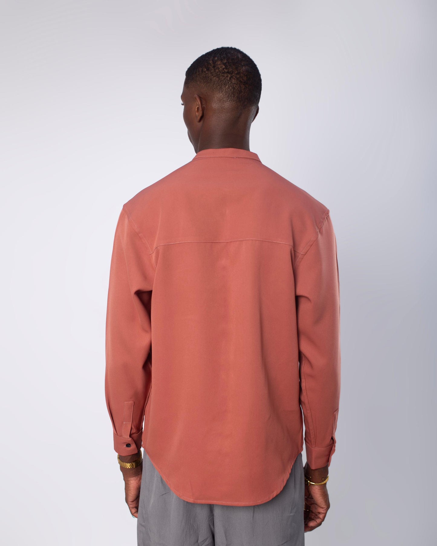 Onion band collar long sleeve shirt