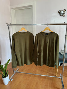 Army green Henley long sleeve top