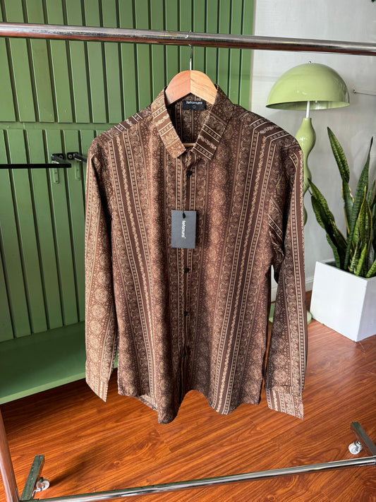 Brown bandanna print long sleeve shirt