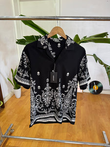 Black white African floral print shirt