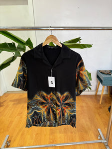 Half black half multicolor floral print shirt