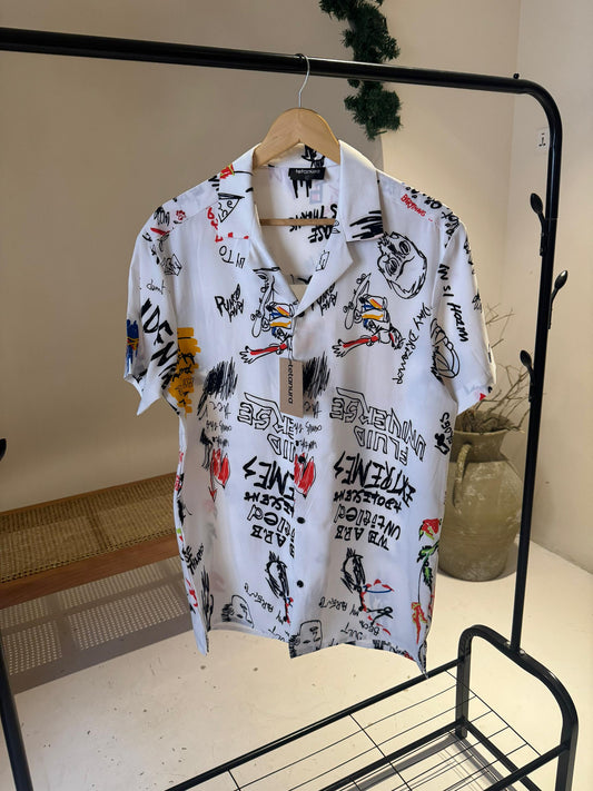 White comic print shirt