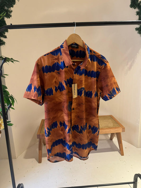 Brown blue kente print shirt