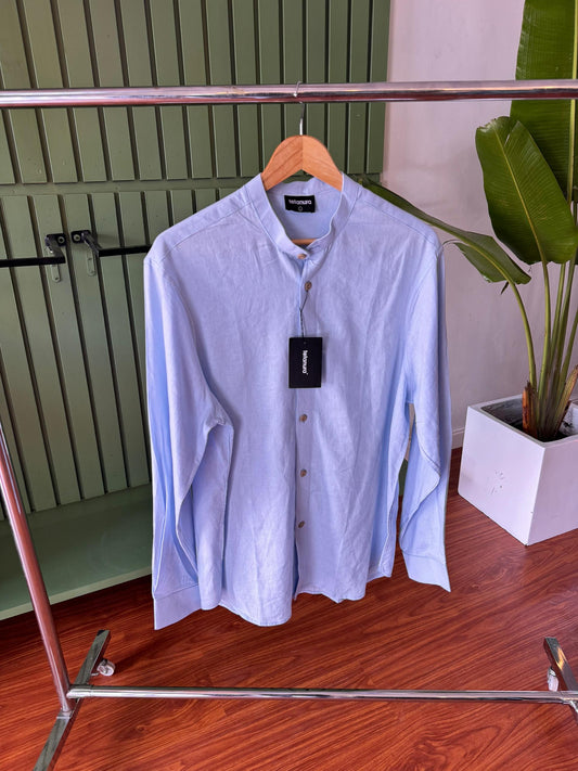 Plain blue linen shirt