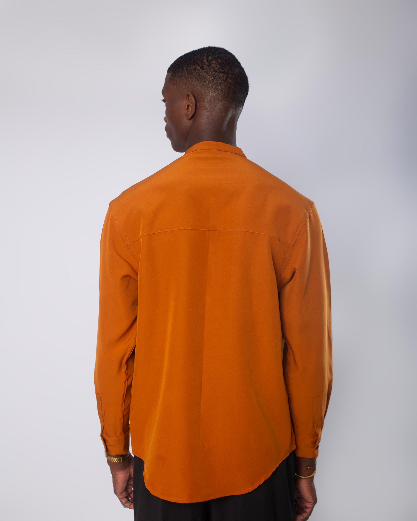 Burnt orange band collar long sleeve shirt