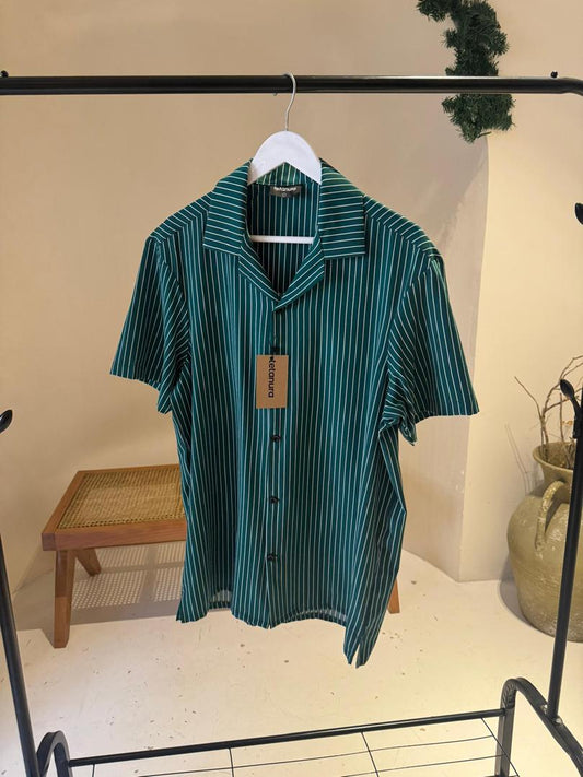 Green white stripe print shirt