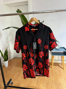 Black red floral print shirt