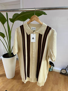 Cream black retro stripe knit shirt