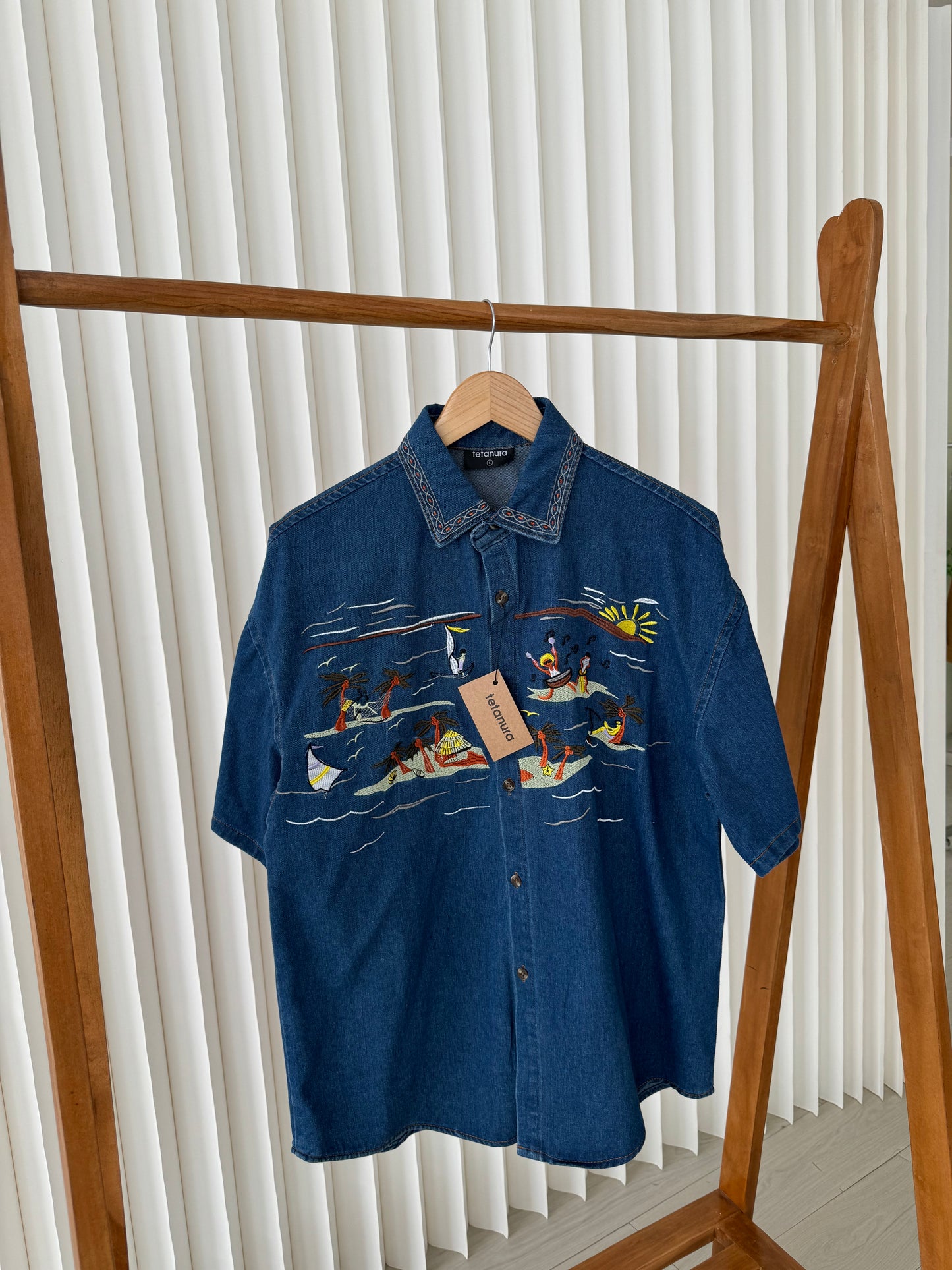 Surfing embroidery denim shirt