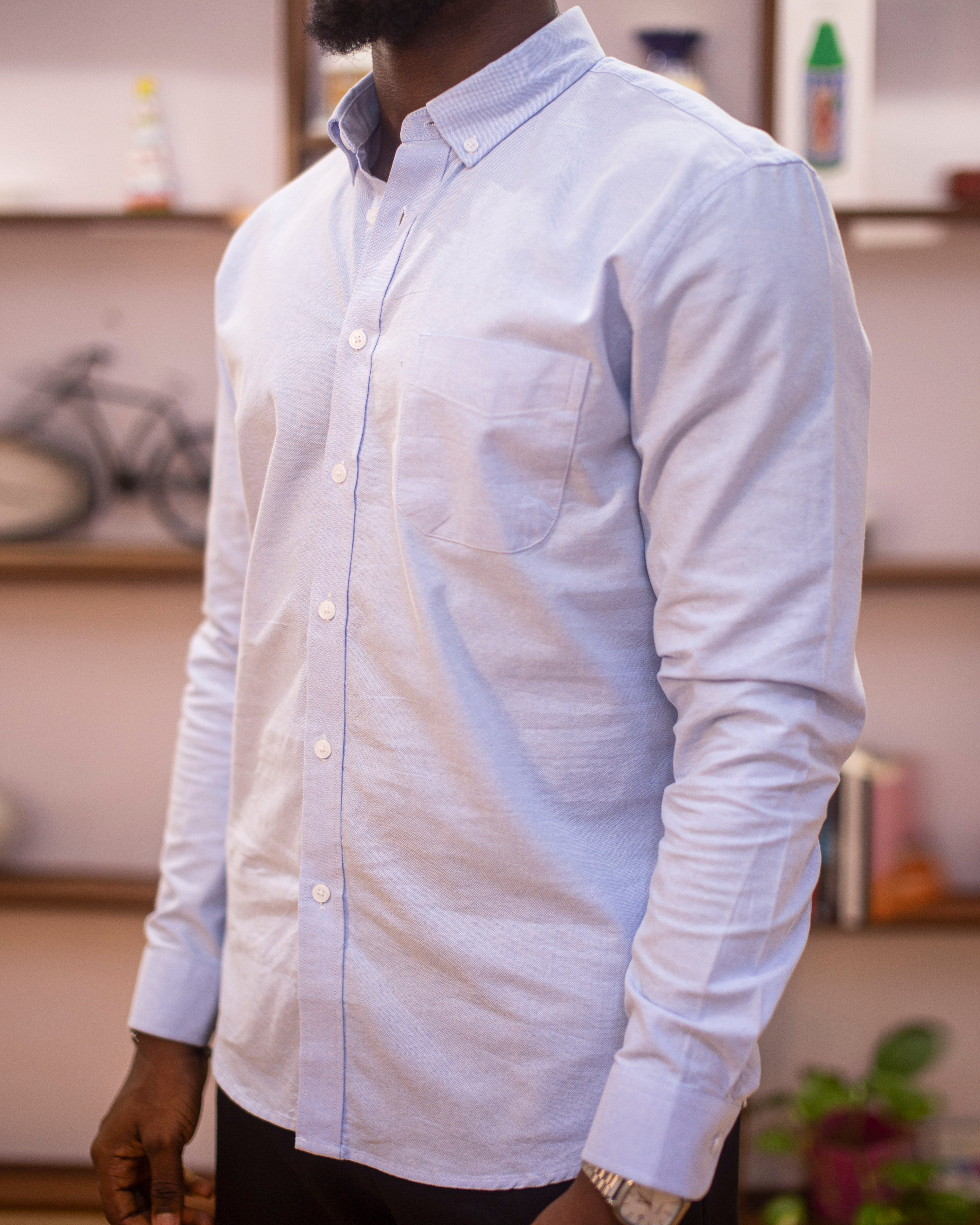 Blue classic collar linen shirt