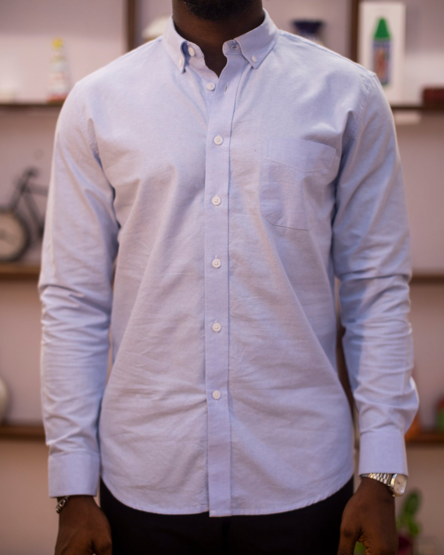 Blue classic collar linen shirt